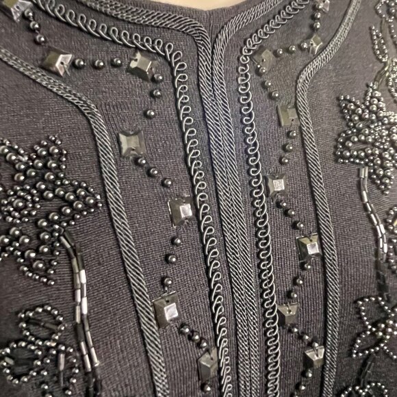 Vintage Liz Claiborne Black Beaded Sweater Dress Size Med u  Knee Length Modest - Picture 8 of 14